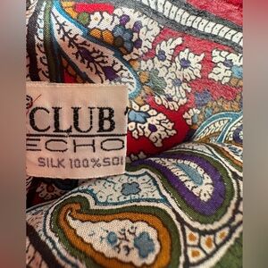 Vintage Club7 100% Silk Paisley Scarf | Red Teal Jewel Tones 31” Square